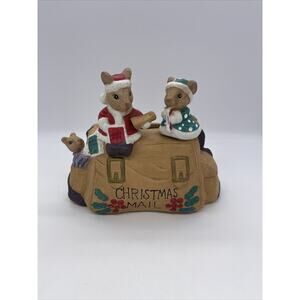 Christmas Mail Porcelain Christmas Card Holder Mail Satchel Mail Bag W/ 3 Mice